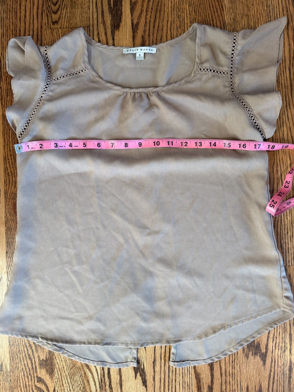 Haute Monde Taupe Flutter Sleeve Blouse Size Small S Boho